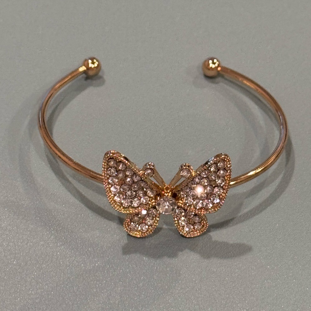 NWOT Fashion Jewelry Crystal Butterfly Open Cuff Bracelet